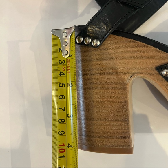 The Kooples Black Leather Wood Platform Clog Sandals Studded Block Heels EU 38 - Picture 11 of 14